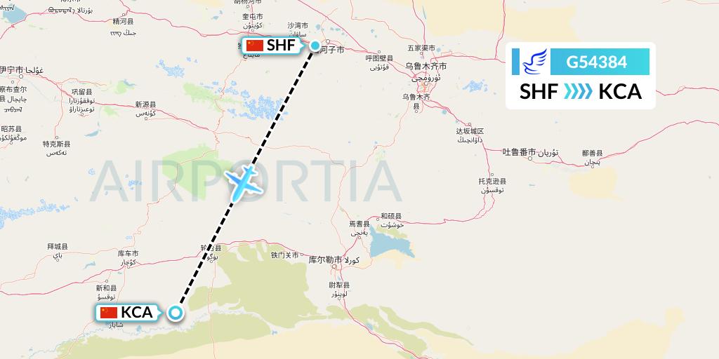 G54384 China Express Airlines Flight Map: Shihezi to Kuqa