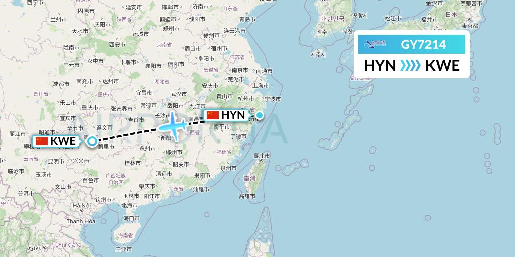 GY7214 Colorful GuiZhou Airlines Flight Map: Huangyan to Guiyang