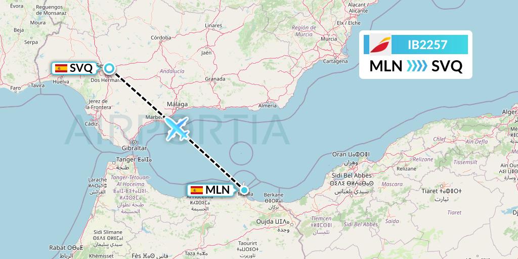 IB2257 Iberia Flight Map: Melilla to Seville