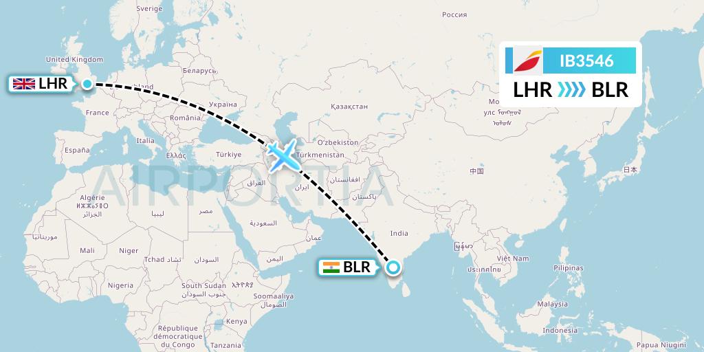 IB3546 Iberia Flight Map: London to Bangalore