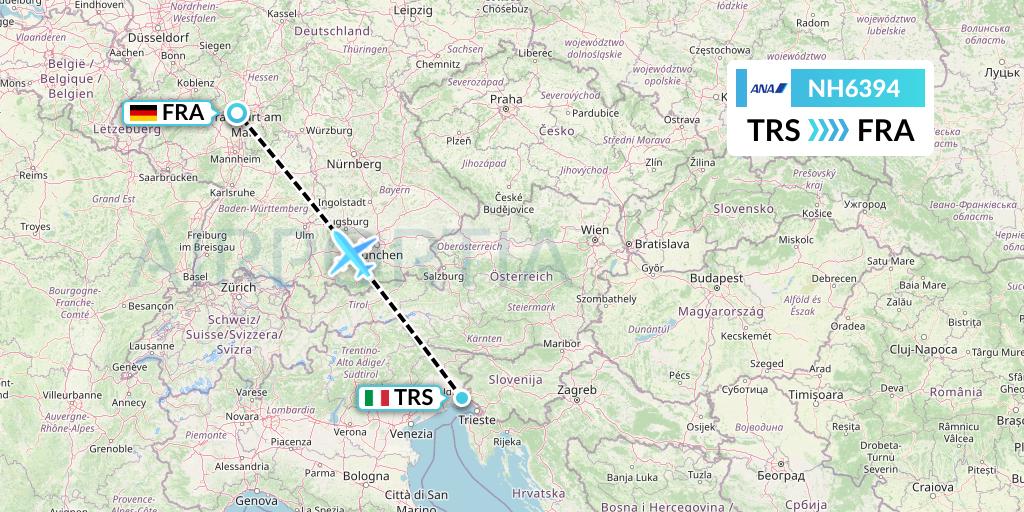 NH6394 All Nippon Airways Flight Map: Trieste to Frankfurt