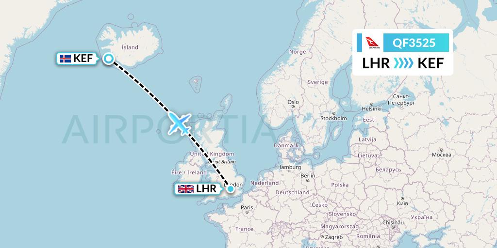 QF3525 Qantas Flight Map: London to Reykjavik