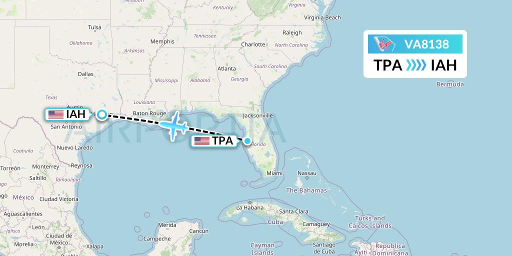 VA8138 Virgin Australia Flight Map: Tampa to Houston