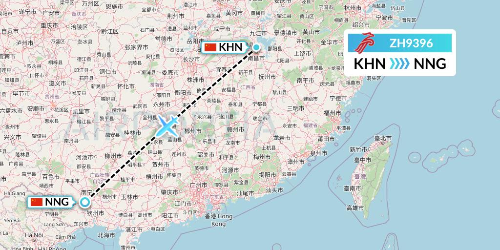 ZH9396 Shenzhen Airlines Flight Map: Nanchang to Nanning