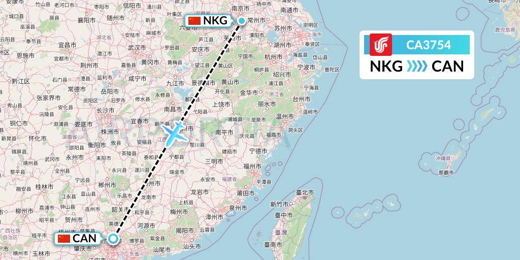 CA3754 Air China Flight Map: Nanjing to Guangzhou