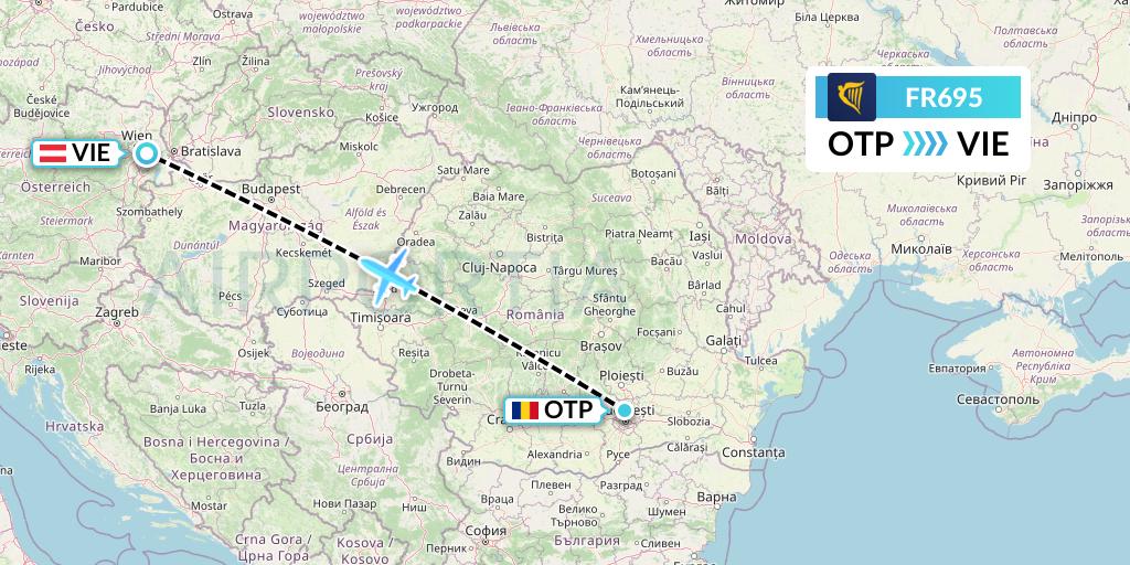 FR695 Ryanair Flight Map: Bucharest to Vienna