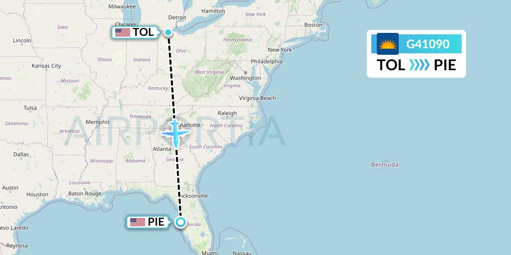 G41090 Allegiant Air Flight Map: Toledo to St. Petersburg