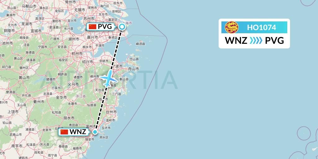 HO1074 Juneyao Airlines Flight Map: Wenzhou to Shanghai