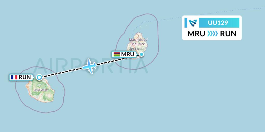 UU129 Air Austral Flight Map: Port Louis to Saint-Denis