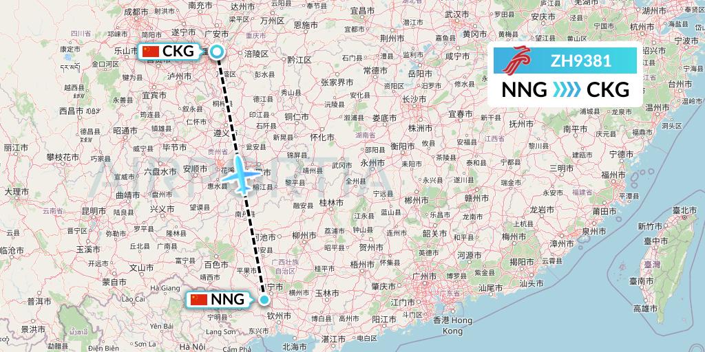 ZH9381 Shenzhen Airlines Flight Map: Nanning to Chongqing