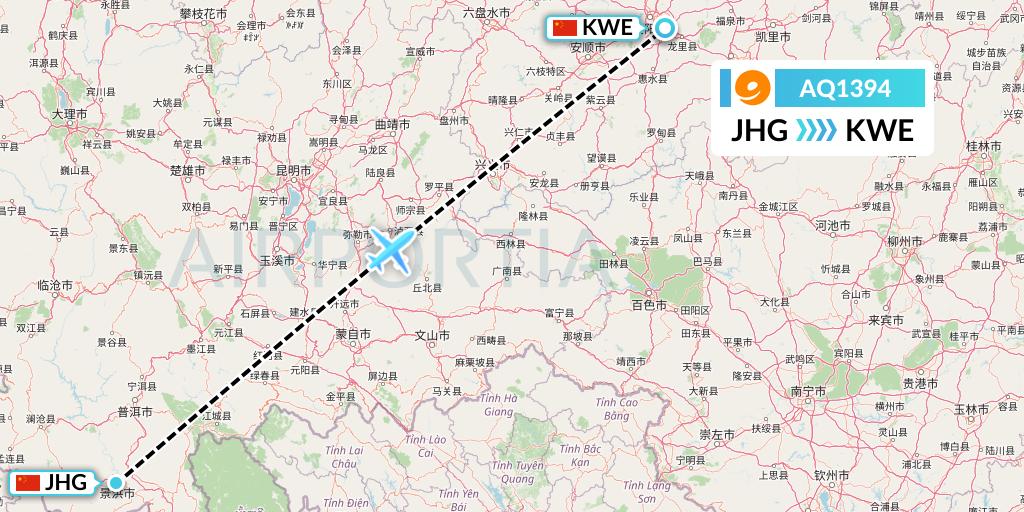 AQ1394 9 Air Flight Map: Jinghong to Guiyang