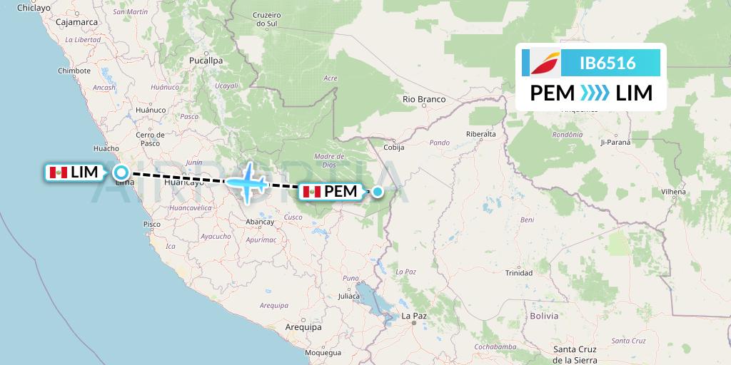 IB6516 Iberia Flight Map: Puerto Maldonado to Lima