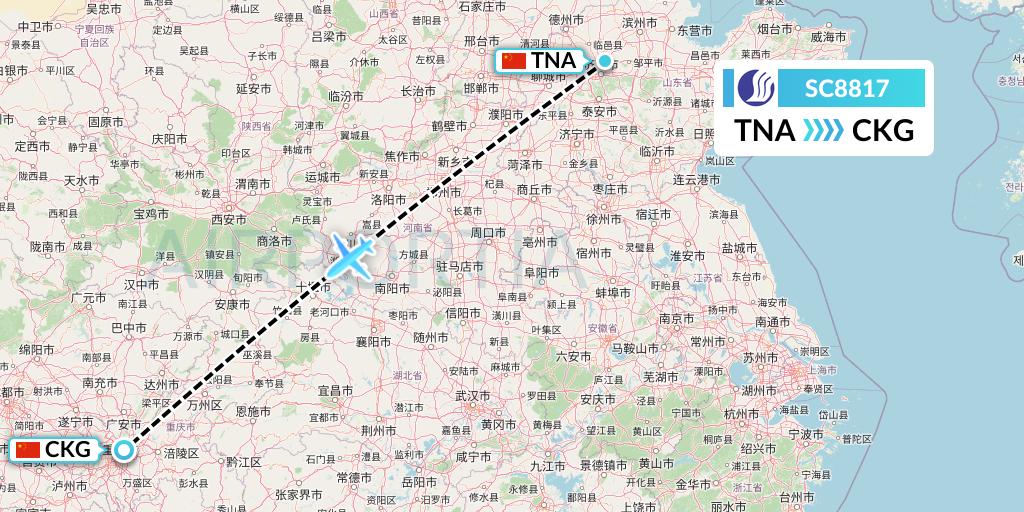 SC8817 Shandong Airlines Flight Map: Jinan to Chongqing