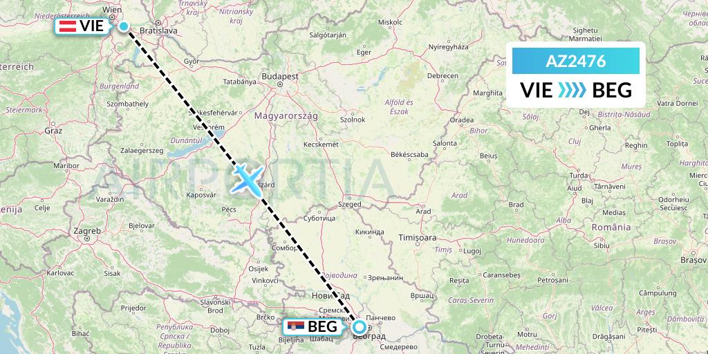 AZ2476 ITA Airways Flight Map: Vienna to Belgrade