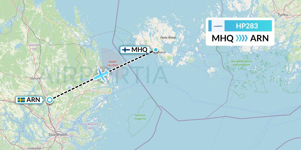 HP283 Amapola Flyg Flight Map: Mariehamn to Stockholm