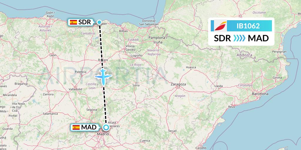IB1062 Iberia Flight Map: Santander to Madrid