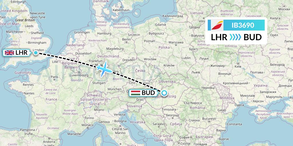 IB3690 Iberia Flight Map: London to Budapest