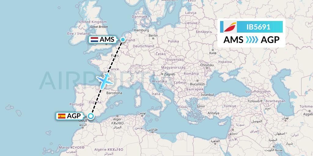 IB5691 Iberia Flight Map: Amsterdam to Malaga