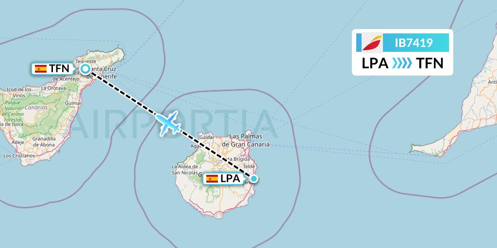 IB7419 Iberia Flight Map: Las Palmas to Tenerife