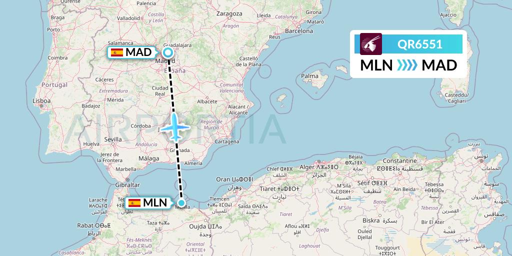 QR6551 Qatar Airways Flight Map: Melilla to Madrid