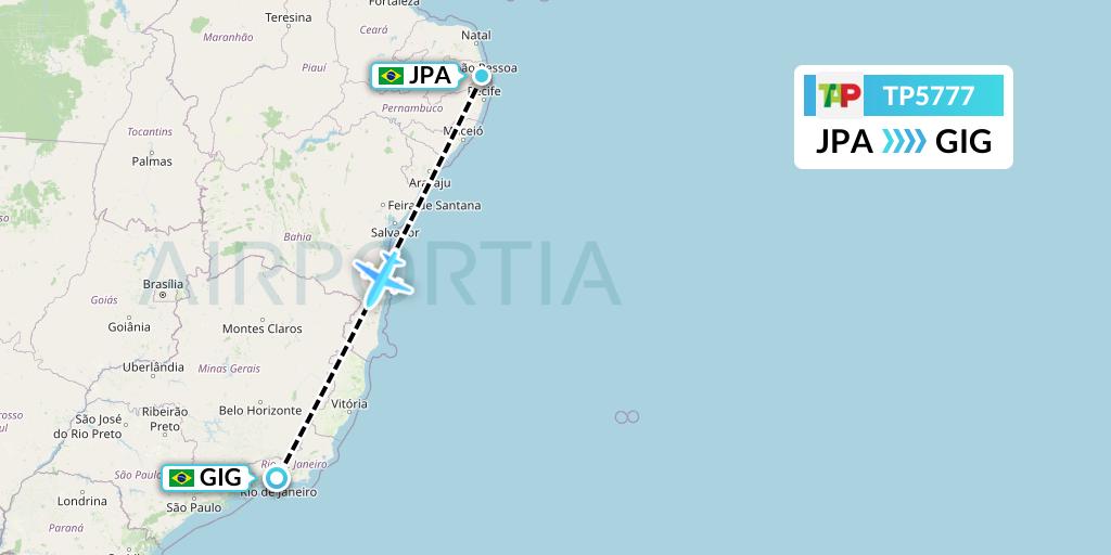 TP5777 TAP Portugal Flight Map: Joao Pessoa to Rio de Janeiro