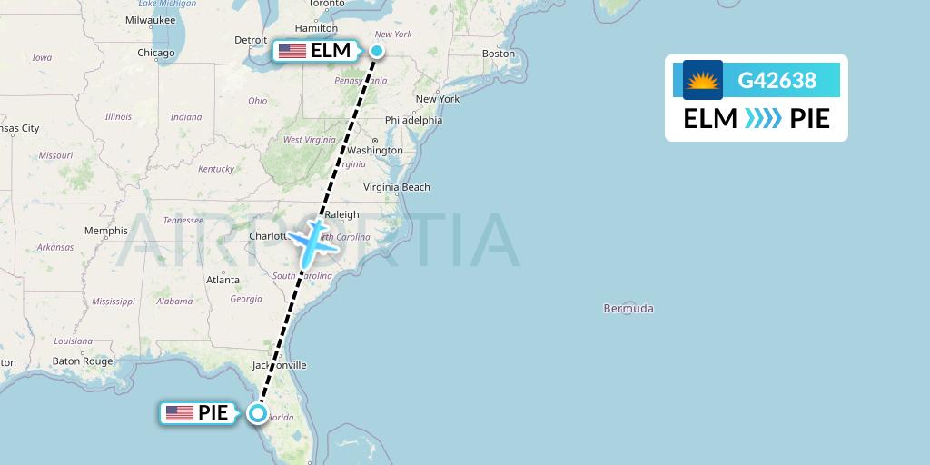 G42638 Allegiant Air Flight Map: Elmira to St. Petersburg