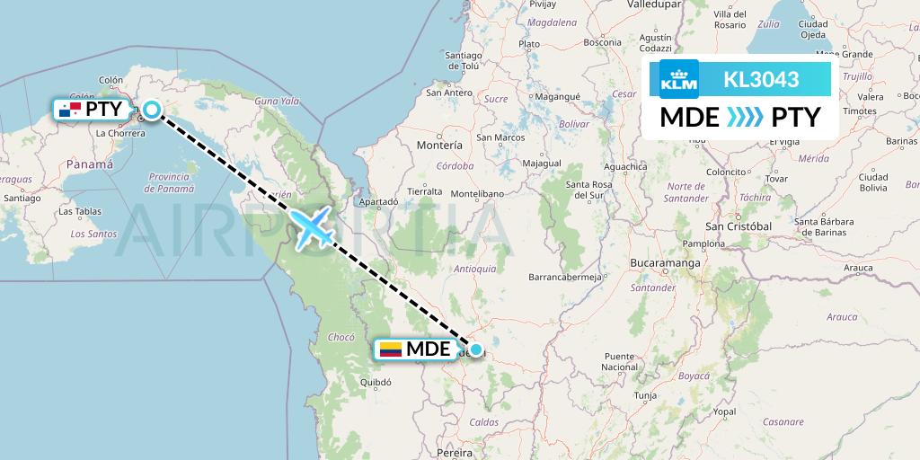 KL3043 KLM Flight Map: Medellin to Panama City