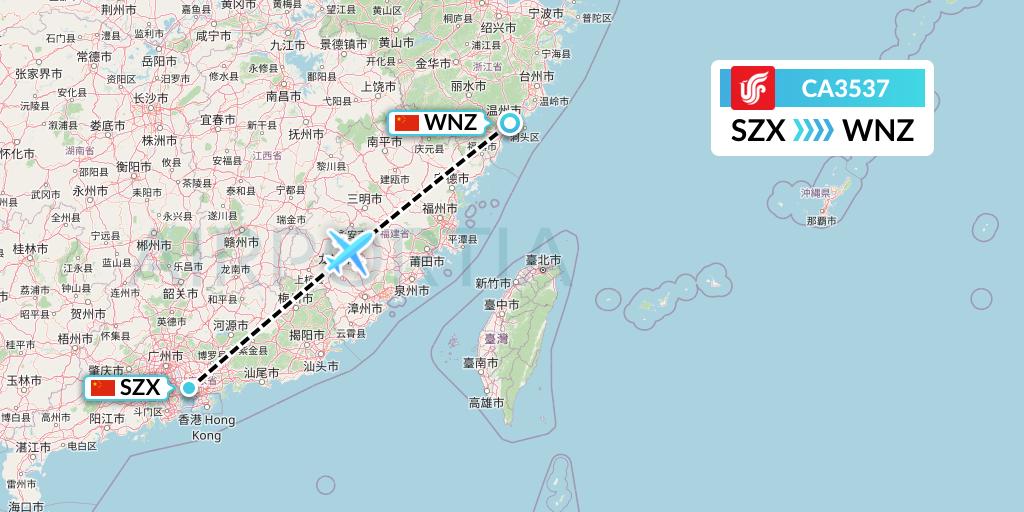 CA3537 Air China Flight Map: Shenzhen to Wenzhou