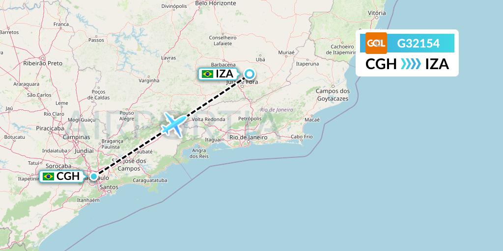G32154 GOL Transportes Aeros Flight Map: Sao Paulo to Juiz de Fora