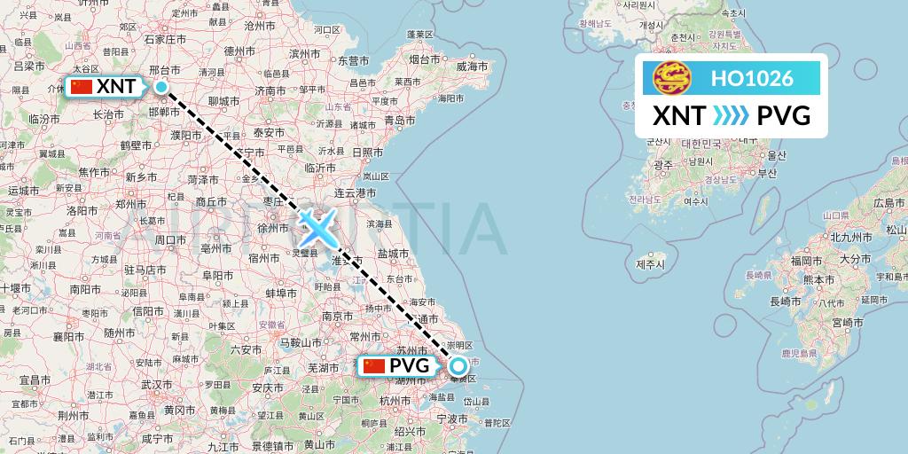 HO1026 Juneyao Airlines Flight Map: Xingtai to Shanghai
