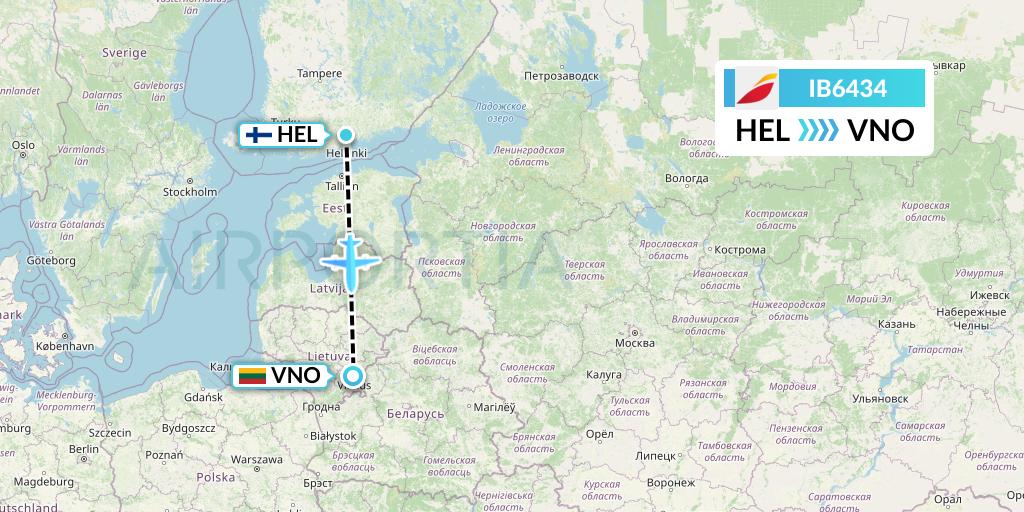 IB6434 Iberia Flight Map: Helsinki to Vilnius