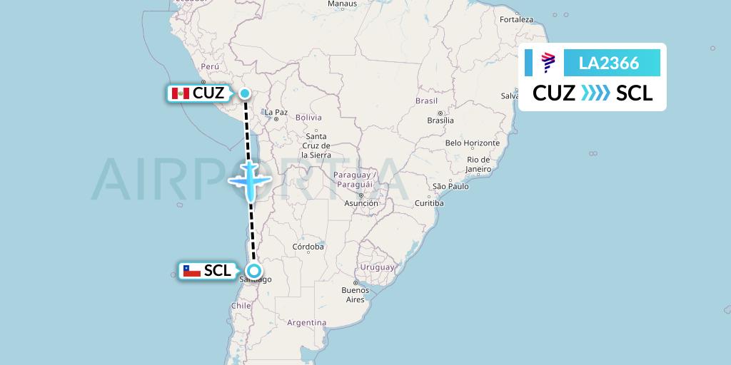 LA2366 LAN Airlines Flight Map: Cusco to Santiago