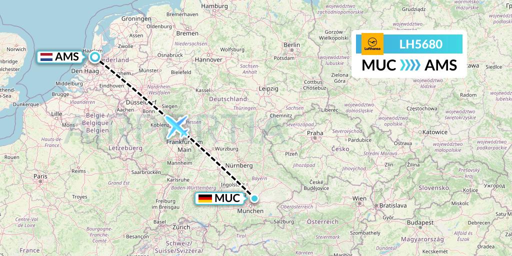LH5680 Lufthansa Flight Map: Munich to Amsterdam