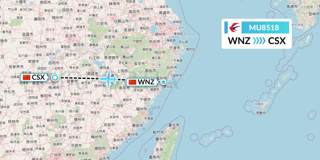 MU8518 China Eastern Airlines Flight Map: Wenzhou to Changsha