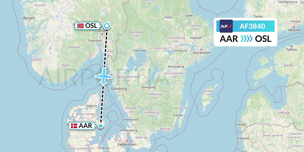 AF3840 Air France Flight Map: Aarhus to Oslo