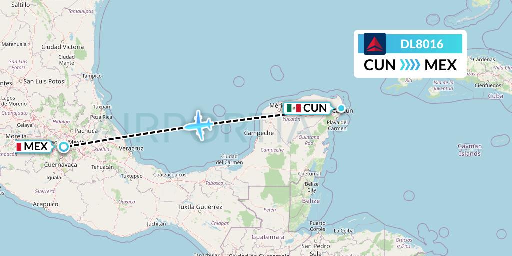 DL8016 Delta Air Lines Flight Map: Cancun to Mexico City