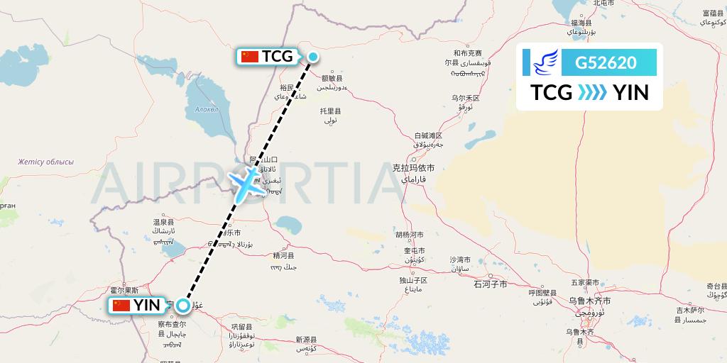 G52620 China Express Airlines Flight Map: Tacheng to Yining