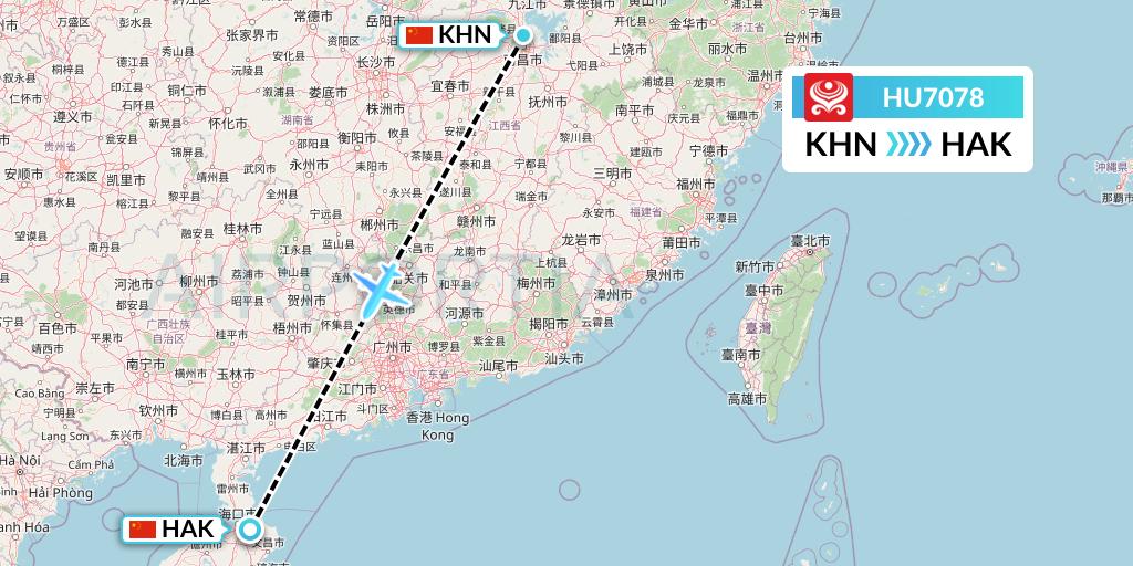 HU7078 Hainan Airlines Flight Map: Nanchang to Haikou