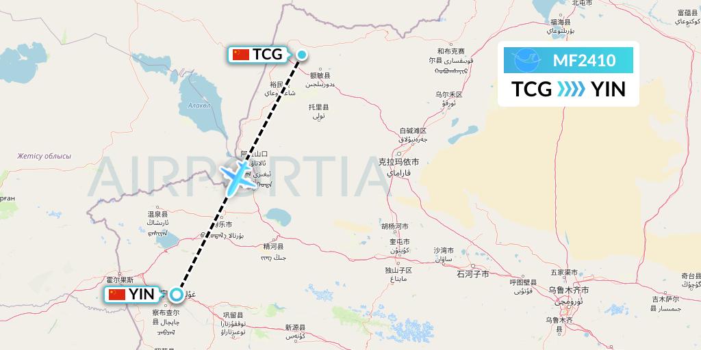 MF2410 Xiamen Airlines Flight Map: Tacheng to Yining