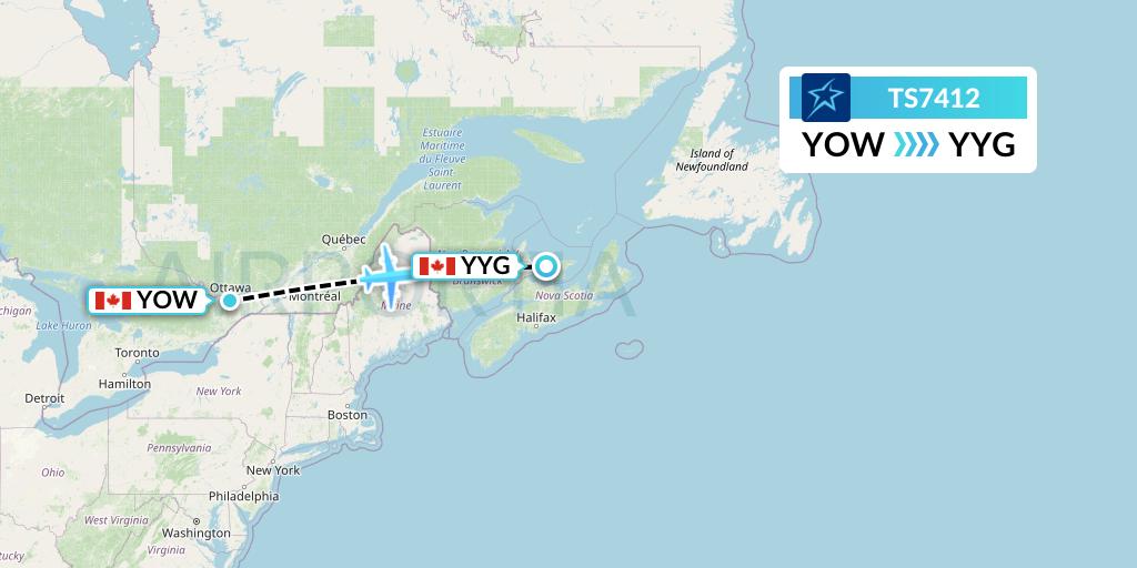TS7412 Air Transat Flight Map: Ottawa to Charlottetown