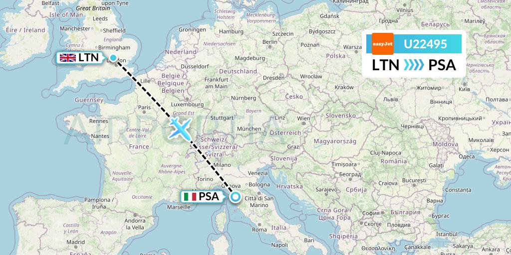 U22495 EasyJet Flight Map: London to Pisa