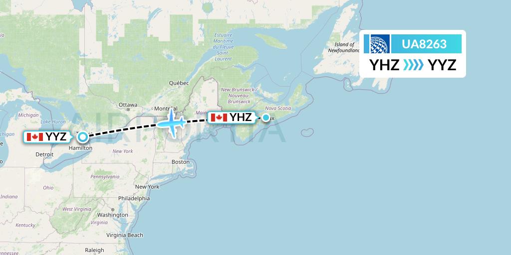 UA8263 United Airlines Flight Map: Halifax to Toronto