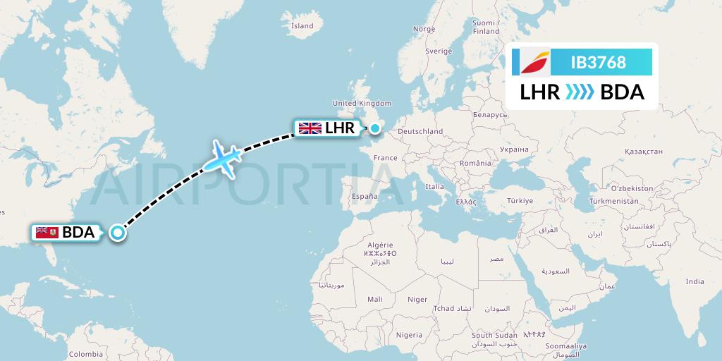 IB3768 Iberia Flight Map: London to Bermuda