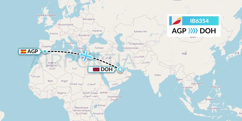 IB6354 Iberia Flight Map: Malaga to Doha
