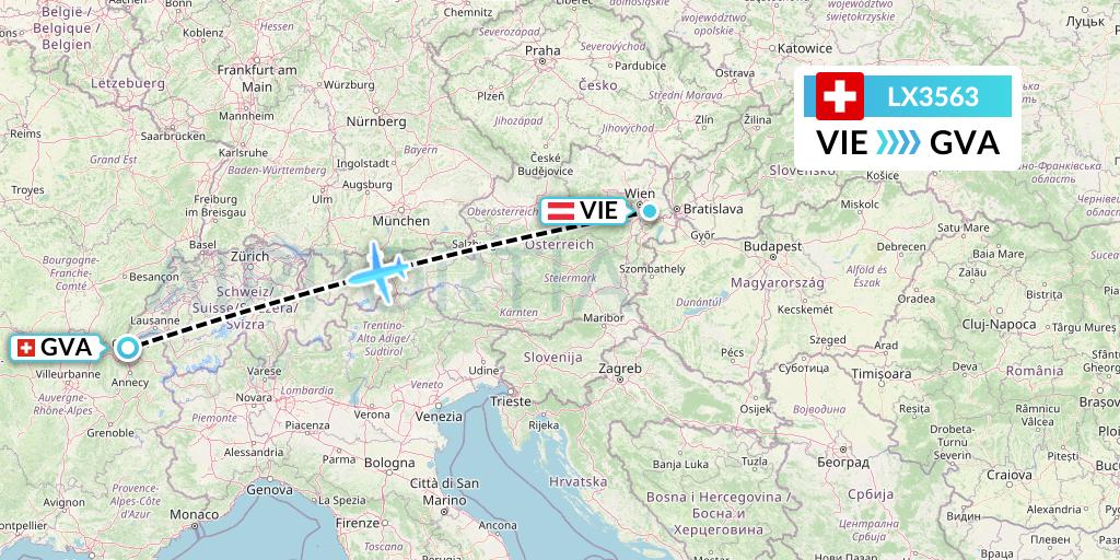 LX3563 Swiss Flight Map: Vienna to Geneva