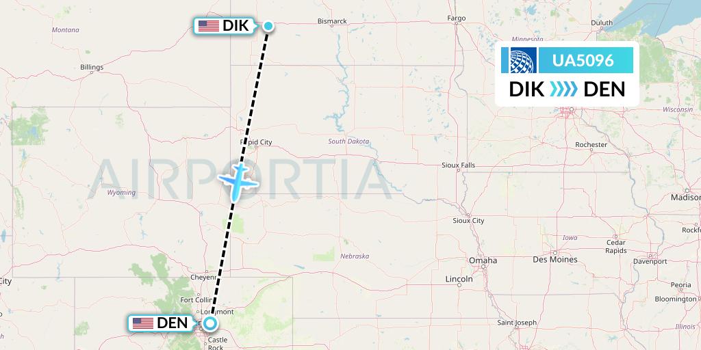 UA5096 United Airlines Flight Map: Dickinson to Denver