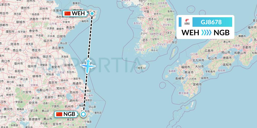 GJ8678 Loong Airlines Flight Map: Weihai to Ningbo