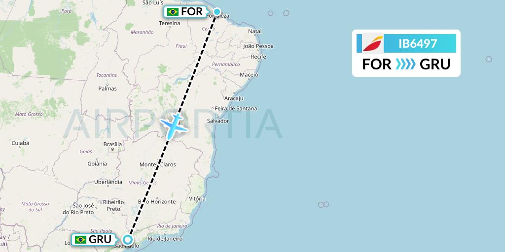 IB6497 Iberia Flight Map: Fortaleza to Sao Paulo