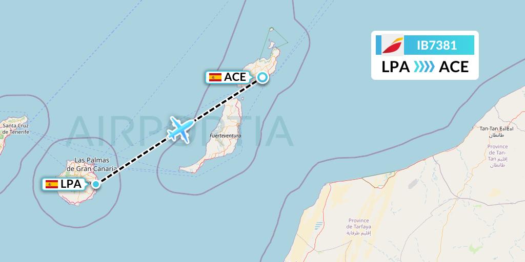 IB7381 Iberia Flight Map: Las Palmas to Lanzarote