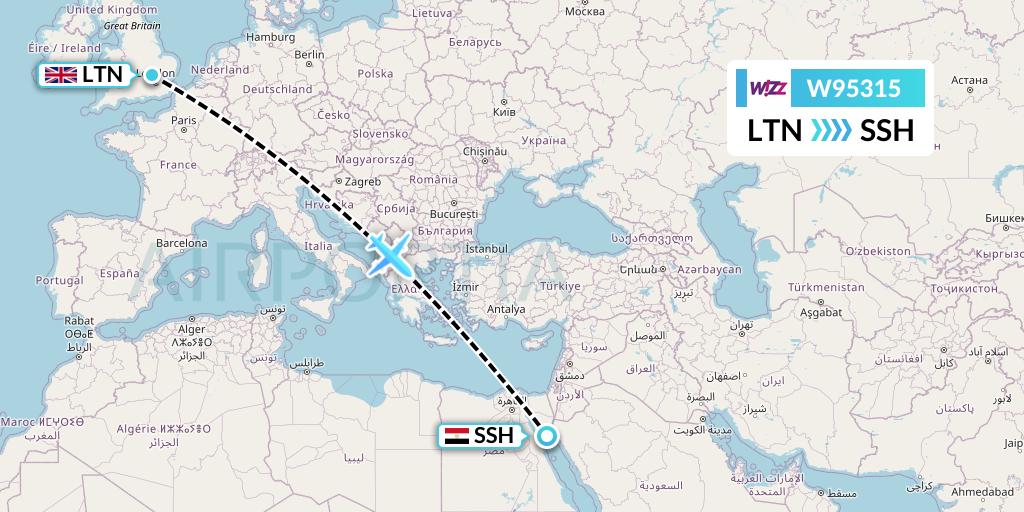 W95315 Wizz Air UK Flight Map: London to Sharm el-Sheikh